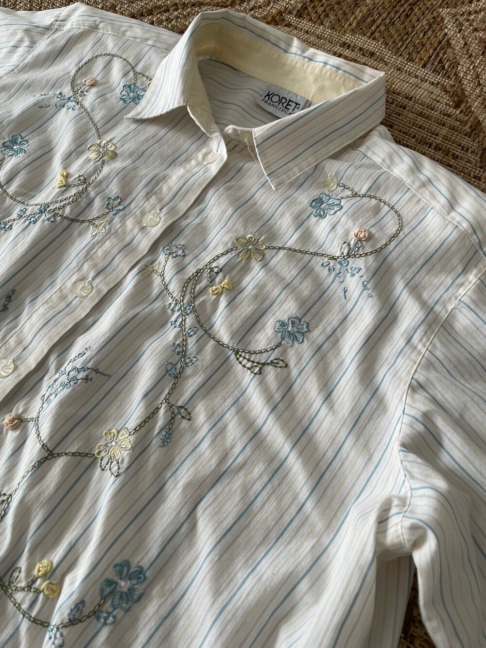 KORET Francisca Floral Embroidered Button Up SZ XL Cotton Blend